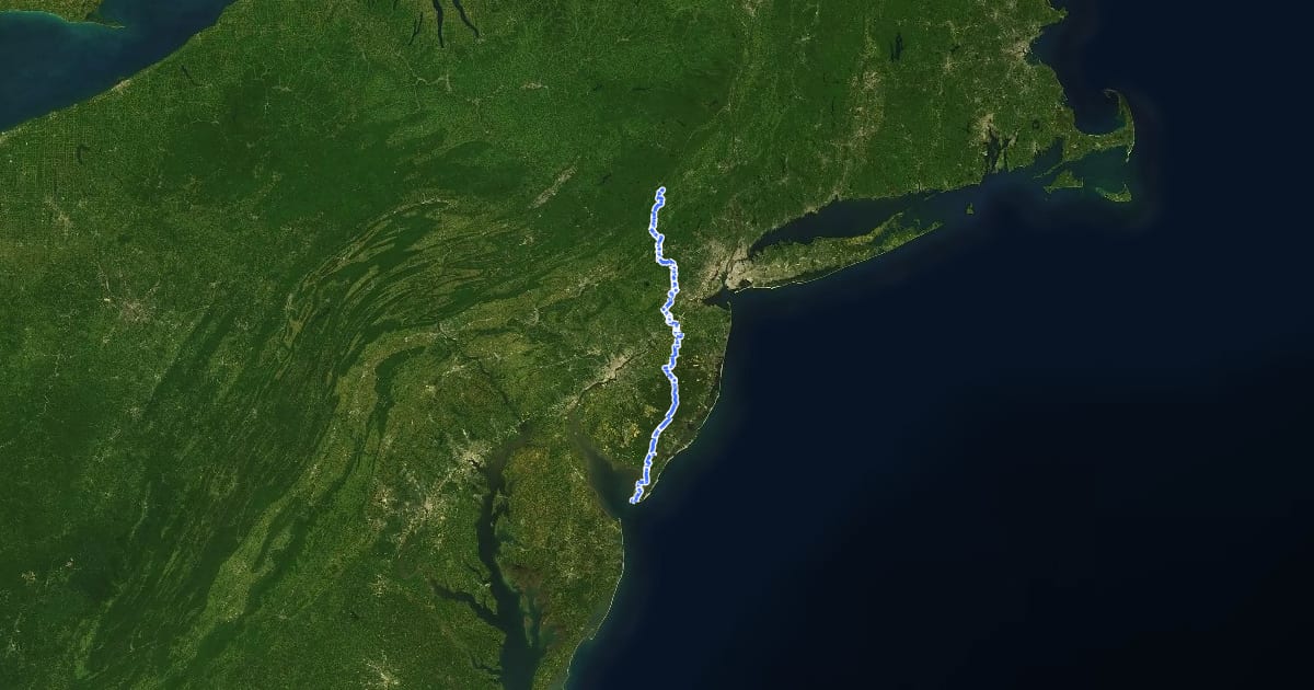 Маршрут High Point to Cape May Bike Route на спутниковом снимке