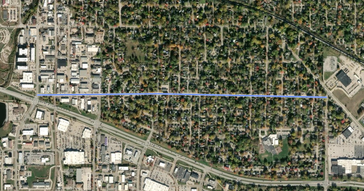 Маршрут Highland Avenue на спутниковом снимке