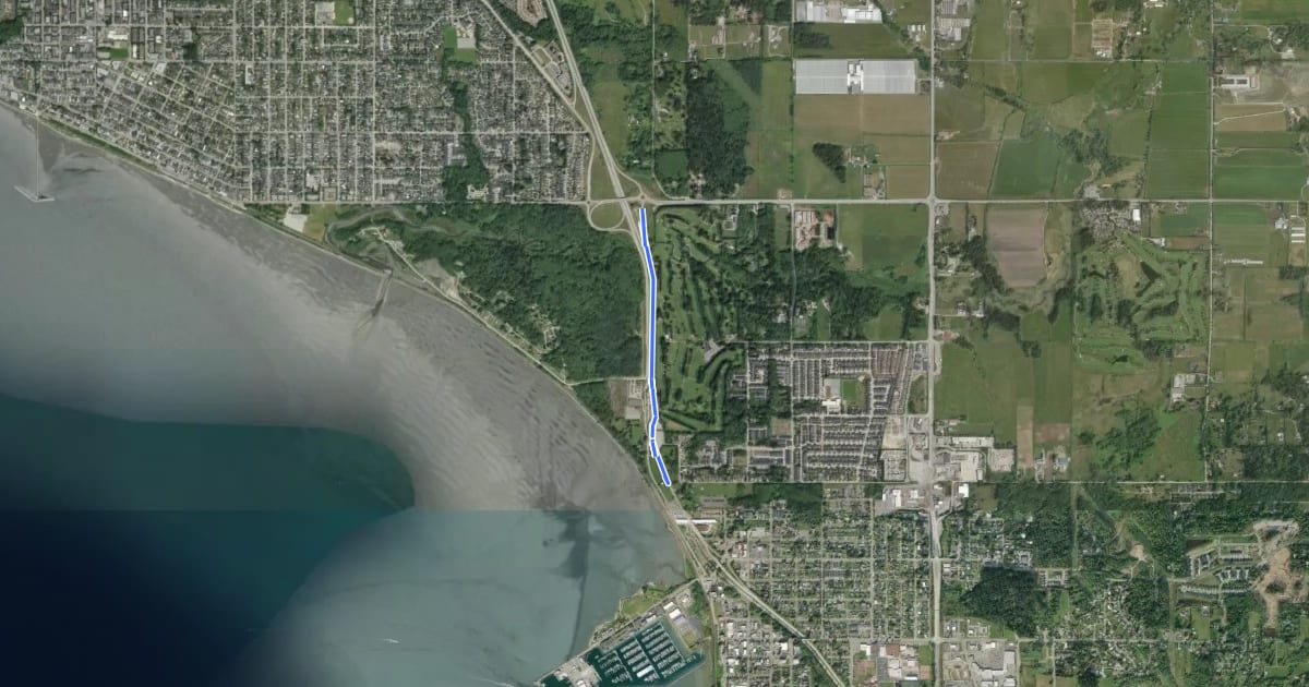 Маршрут Highway 99 North на спутниковом снимке