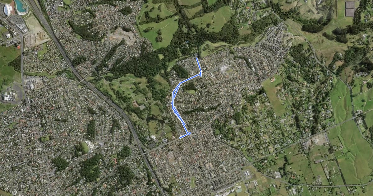 Маршрут Hill Road - Totara Park Cycleway на спутниковом снимке