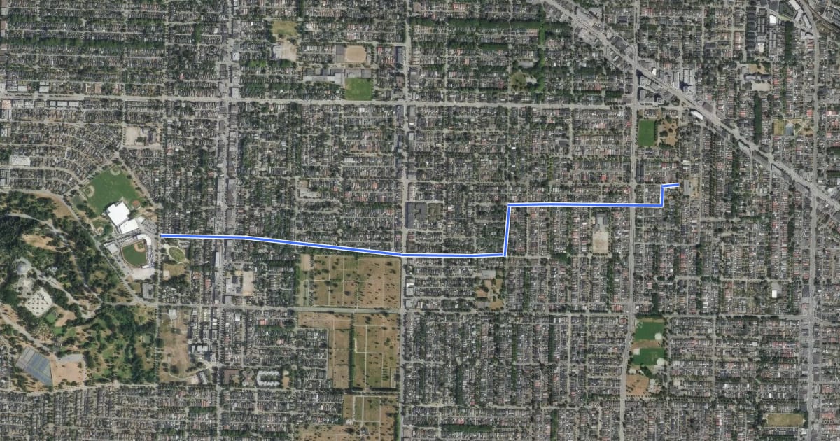Маршрут Hillcrest Bikeway на спутниковом снимке
