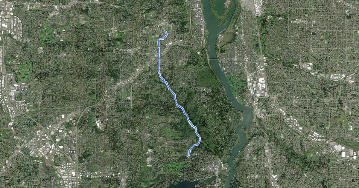 Маршрут Hillsdale to Lake Oswego Trail на спутниковом снимке