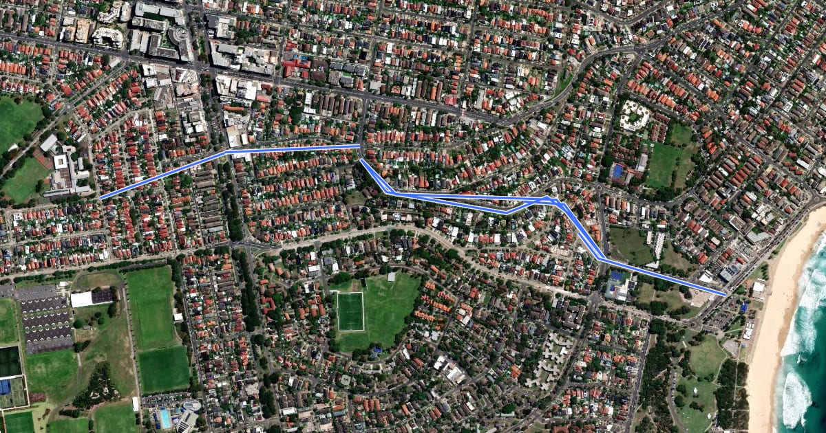 Маршрут Hillsdale to Maroubra Beach на спутниковом снимке