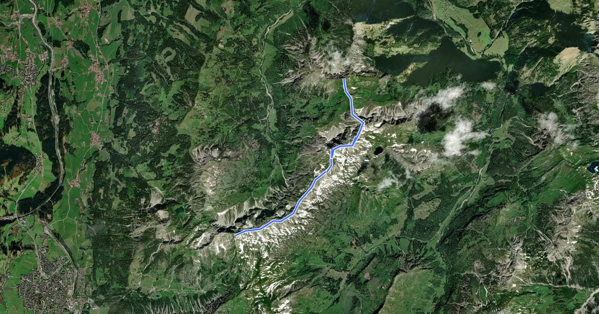 Маршрут Hindelanger Klettersteig на спутниковом снимке