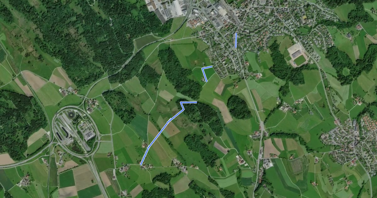 Маршрут Hinwil - Oberhof на спутниковом снимке