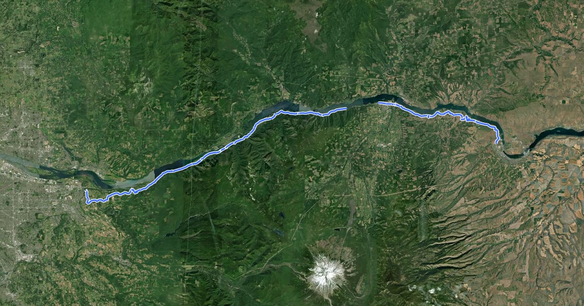Маршрут Historic Columbia River Highway State Trail на спутниковом снимке