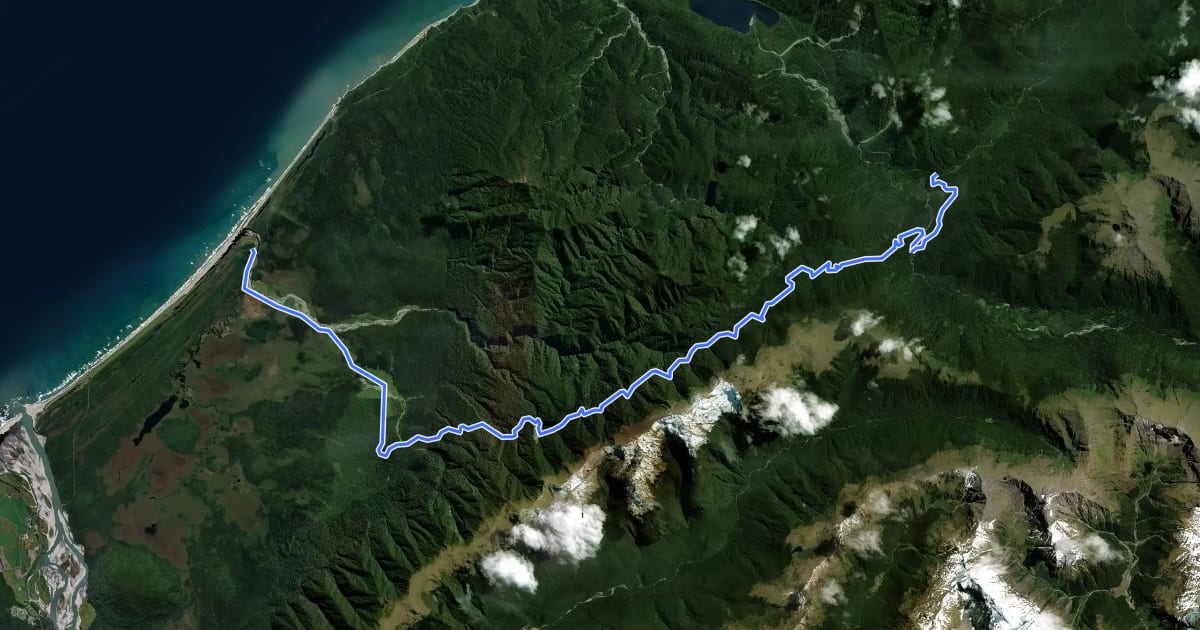 Маршрут Historic Haast to Paringa Cattle Track на спутниковом снимке