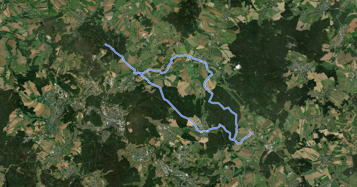 Маршрут Historische Salzstraße / Böhmischer Steig / Preßnitzer Pass Altenburg-Zwickau-Hartenstein-Lößnitz-Schlettau-Preßnitz-Prag на спутниковом снимке