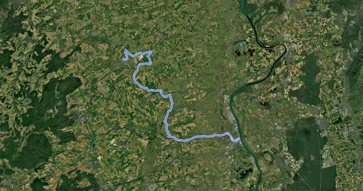 Маршрут Hiwwel-Route (Teilstrecke Alzey-Worms) на спутниковом снимке