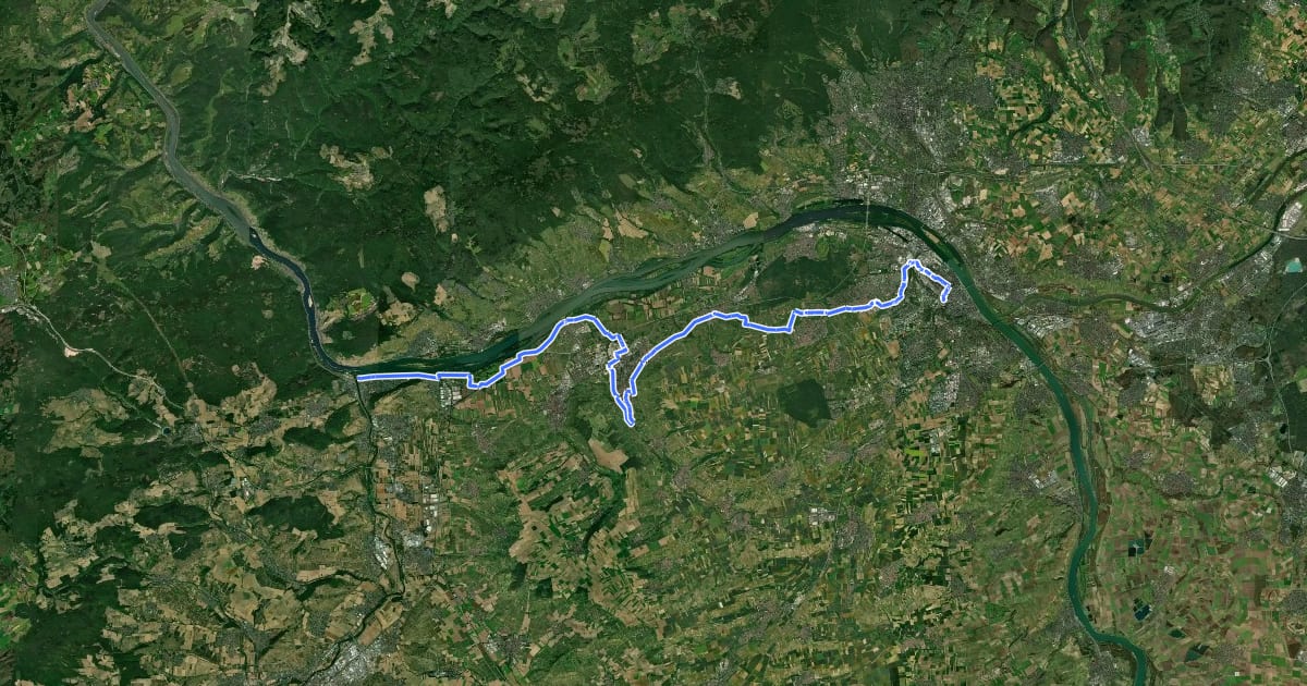 Маршрут Hiwwel-Route (Teilstrecke Bingen-Mainz) на спутниковом снимке