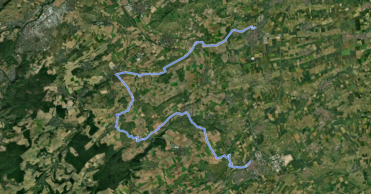Маршрут Hiwwel-Route (Teilstrecke Wörrstadt-Alzey) на спутниковом снимке