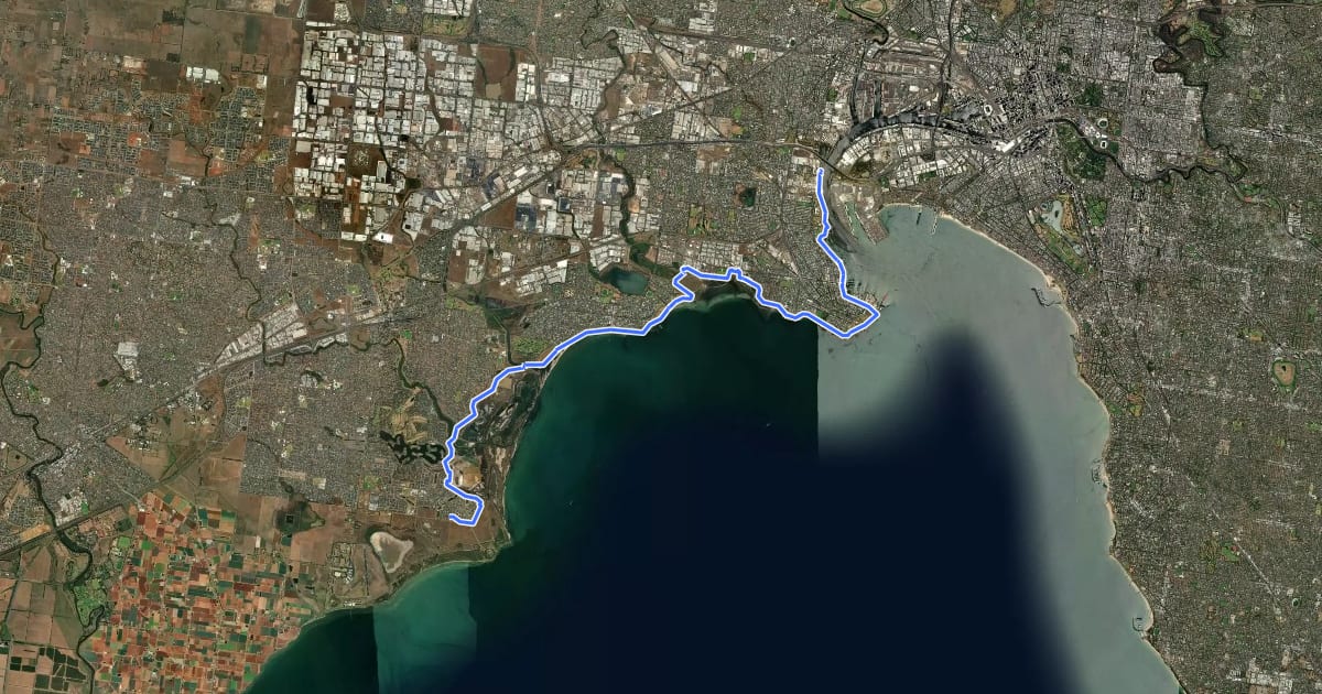 Маршрут Hobsons Bay Coastal Trail на спутниковом снимке
