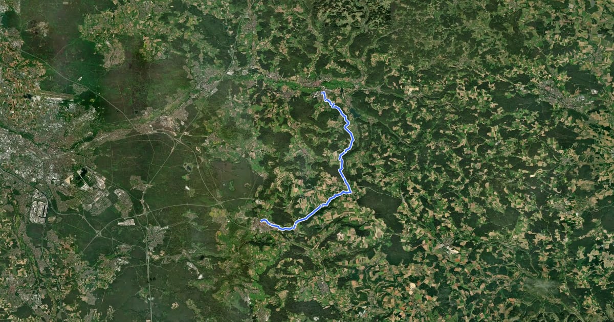 Маршрут Hochlandsteig (Gelbpunkt) на спутниковом снимке