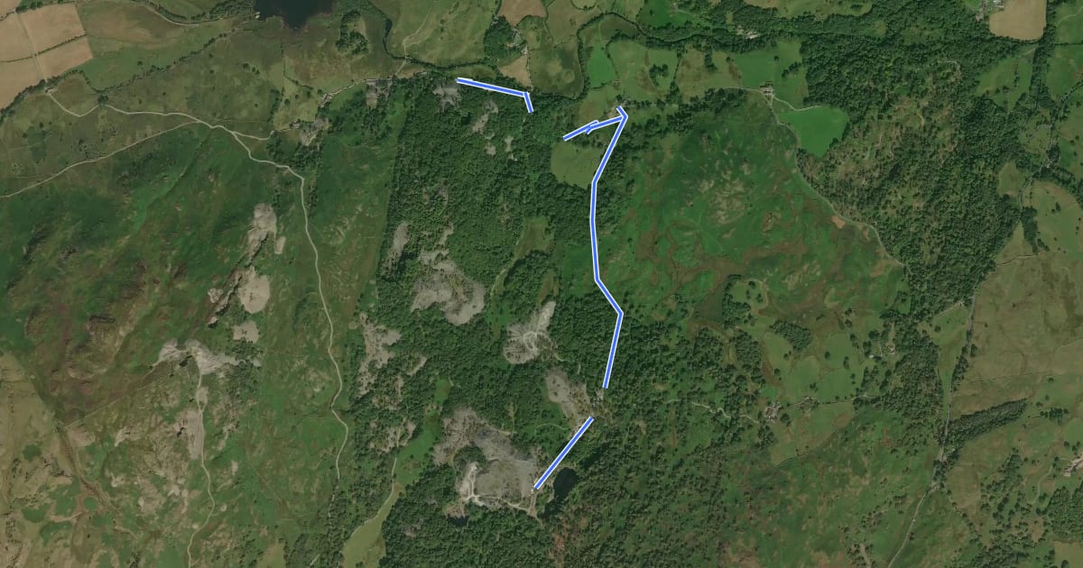 Маршрут Hodge Close to Cathedral Quarry, Tarn Hows and Coniston на спутниковом снимке