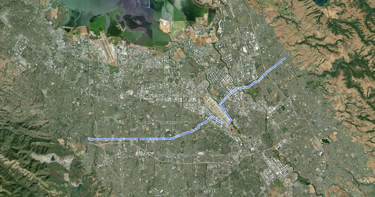Маршрут Homestead / Hedding / Brokaw Corridor на спутниковом снимке