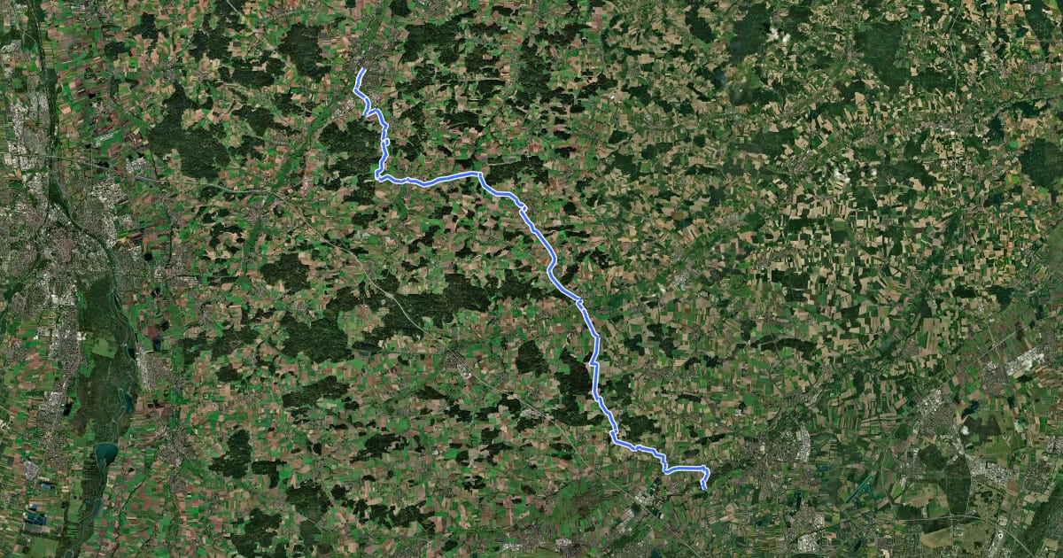 Маршрут Hopfenschleife - Wasser-Radlwege Oberbayern - Abschnitt 2 на спутниковом снимке