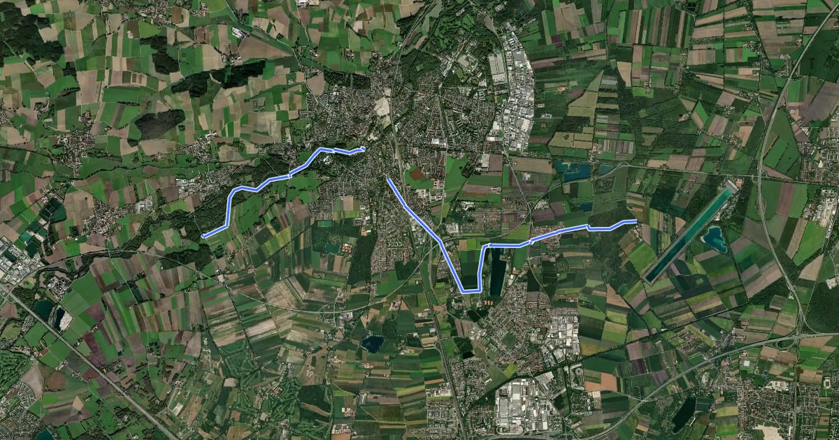 Маршрут Hopfenschleife - Wasser-Radlwege Oberbayern - Querverbindung на спутниковом снимке