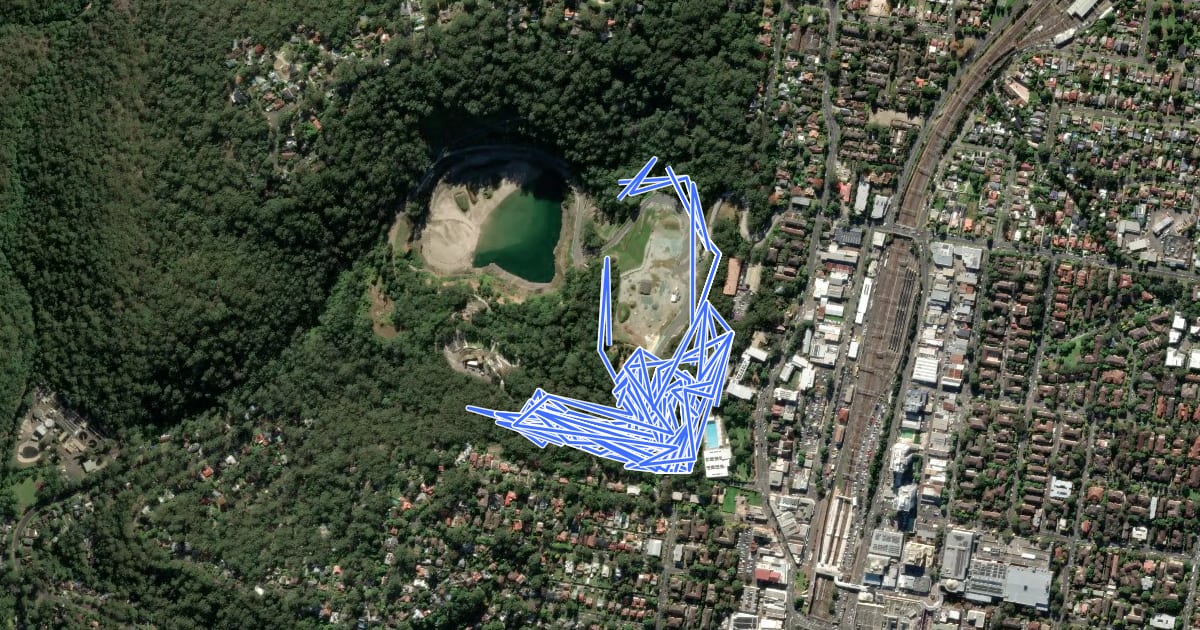 Маршрут Hornsby Mountain Bike Trail на спутниковом снимке