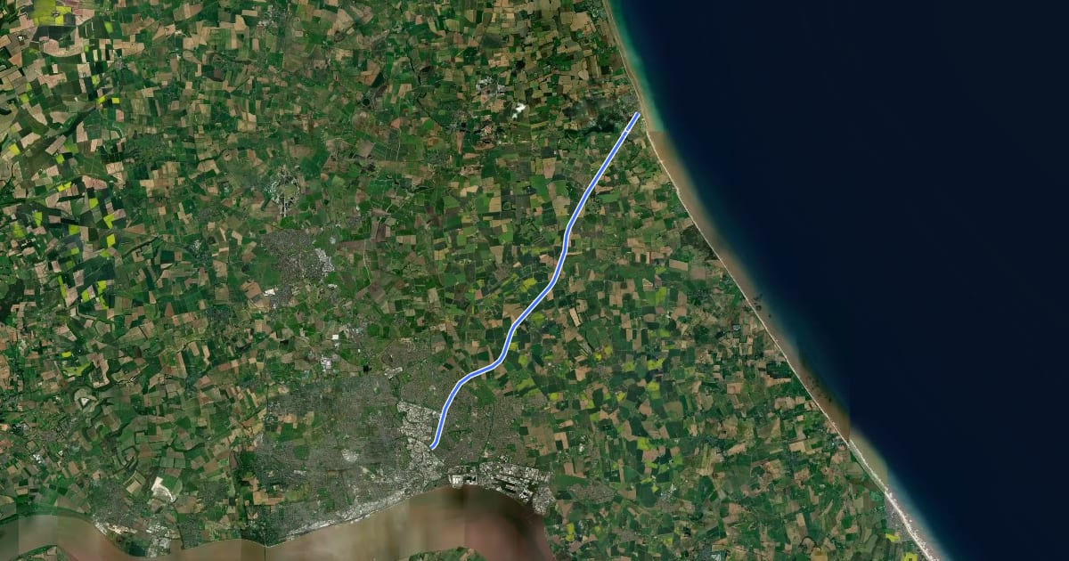 Маршрут Hornsea Rail Trail на спутниковом снимке