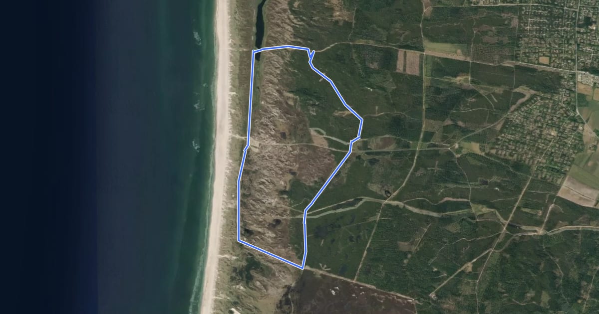 Маршрут Houstrup Strand Gul Vandrerute на спутниковом снимке
