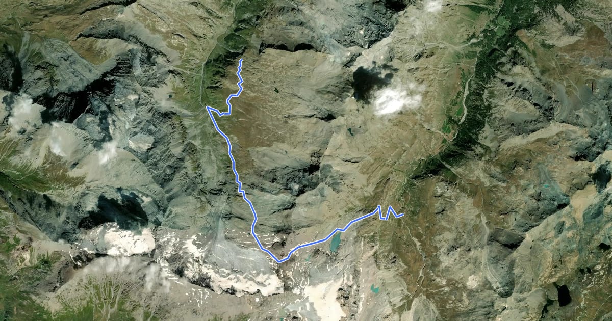Маршрут HRG, Haute Route des Glacier на спутниковом снимке