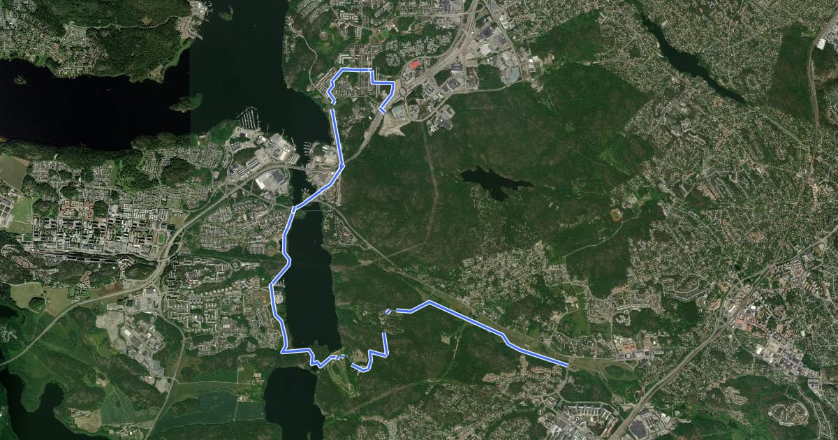 Маршрут Huddinge cykelturnät (1) на спутниковом снимке