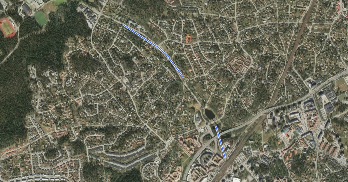 Маршрут Huddinge cykelturnät (12) на спутниковом снимке