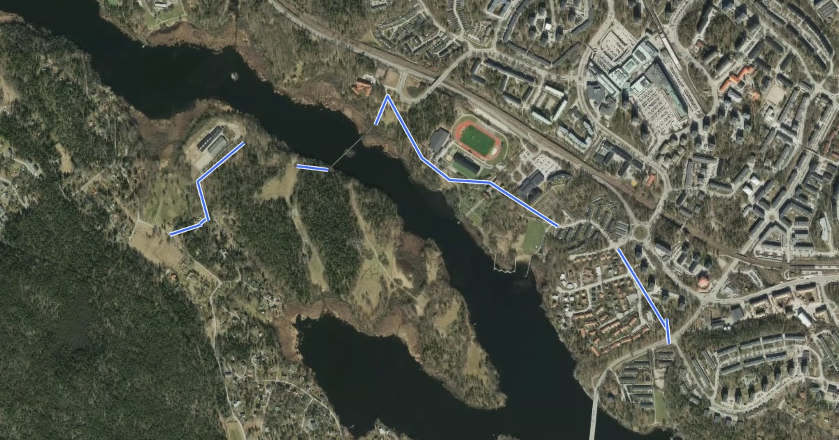 Маршрут Huddinge cykelturnät (18) на спутниковом снимке