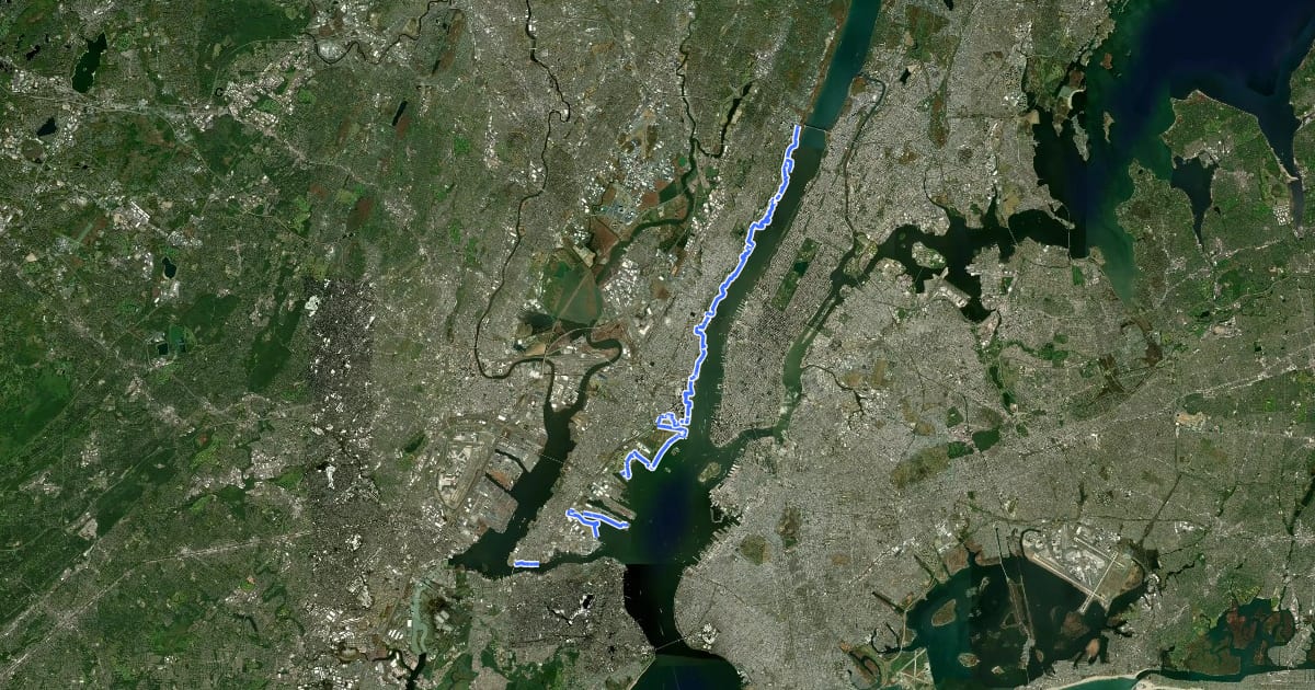 Маршрут Hudson River Waterfront Walkway на спутниковом снимке