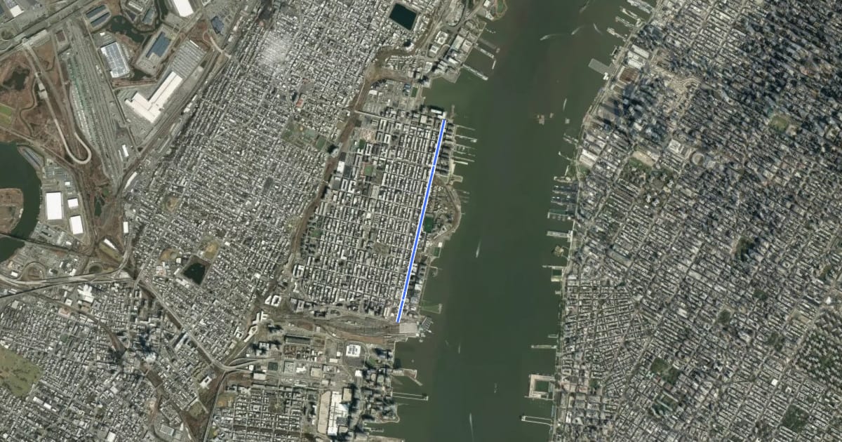 Маршрут Hudson Street на спутниковом снимке