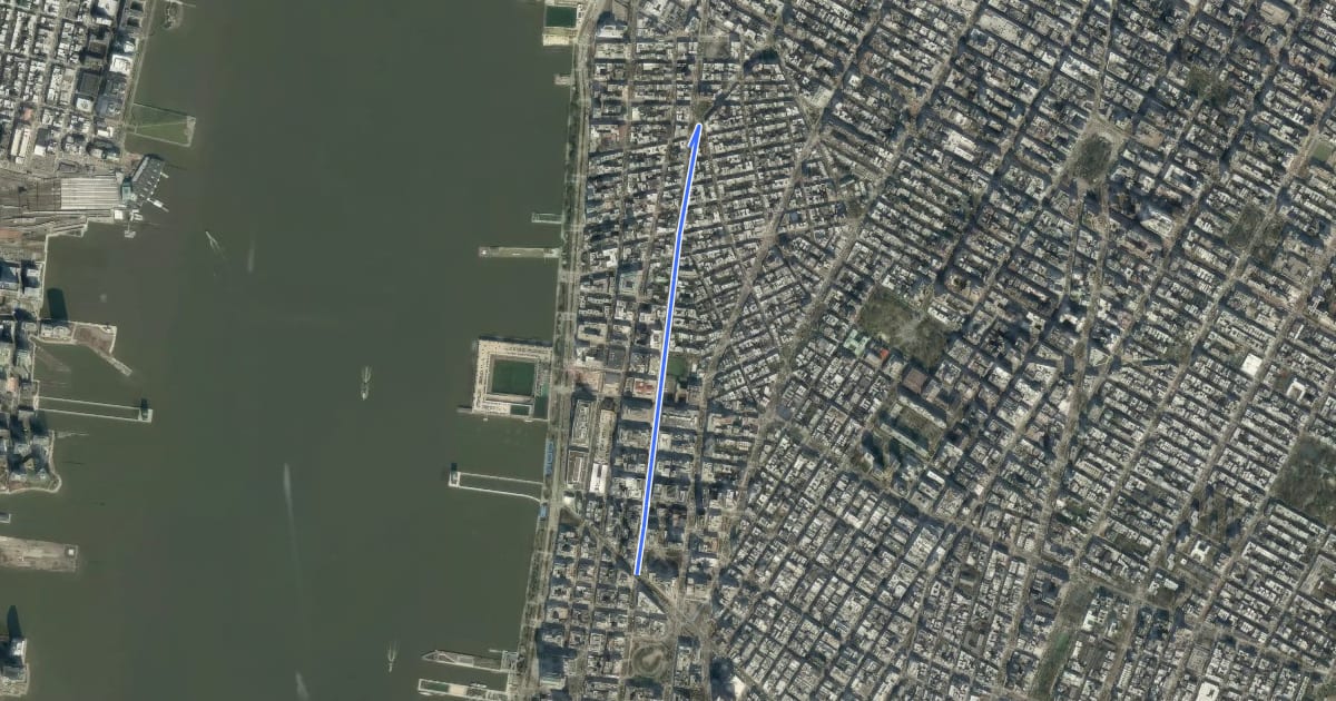 Маршрут Hudson Street на спутниковом снимке