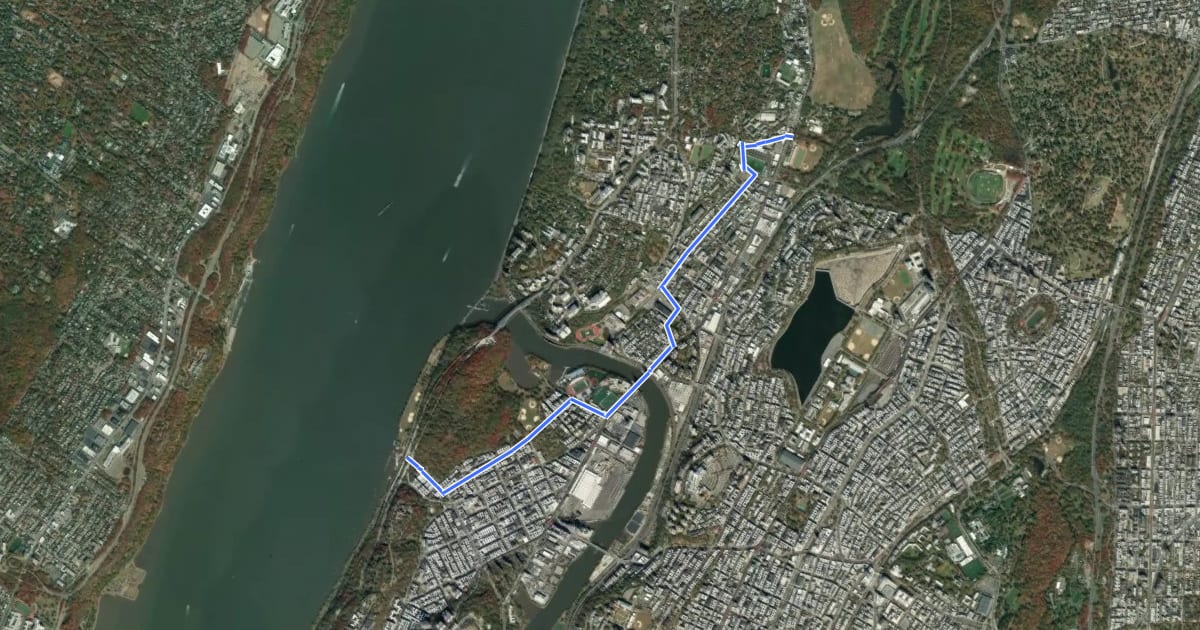 Маршрут Hudson Valley Greenway Trail (Inwood to The Bronx) на спутниковом снимке