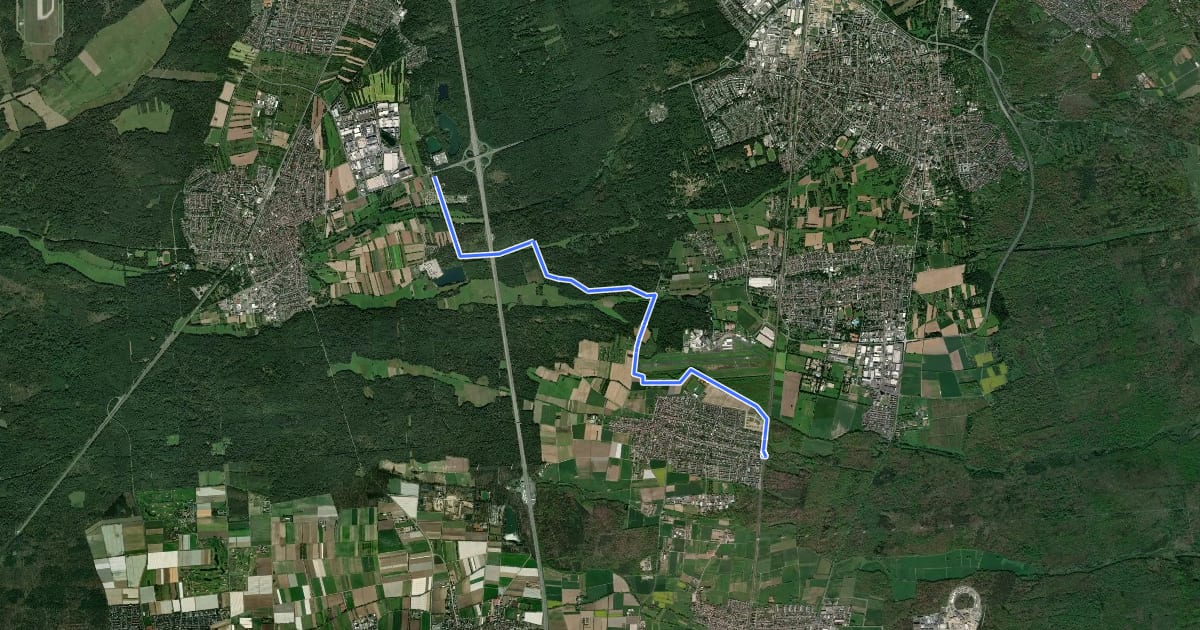 Маршрут Hugenotten- und Waldenserpfad (Abschnitt Erzhausen - Mörfelden-Walldorf) на спутниковом снимке