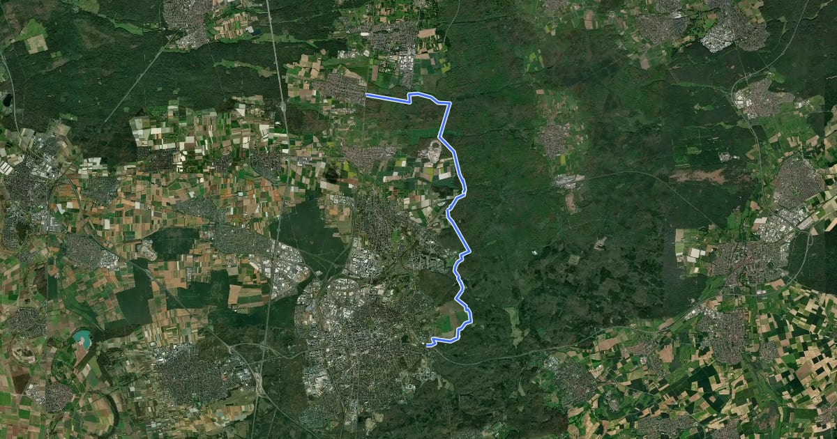 Маршрут Hugenotten- und Waldenserpfad, Etappe Darmstadt - Erzhausen на спутниковом снимке