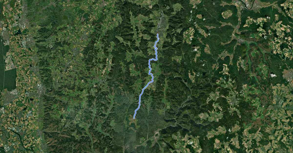 Маршрут Hugenotten- und Waldenserpfad, Etappe Rothenberg - Erbach(Odenwald) на спутниковом снимке