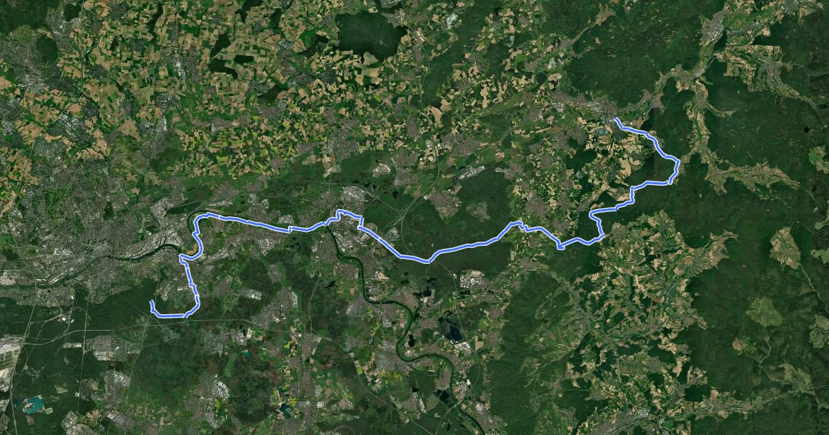 Маршрут Hugenotten- und Waldenserpfad (Schleife Main - Spessart - Vogelsberg - Wetterau) Teilstrecke Offenbach - Gelnhausen на спутниковом снимке
