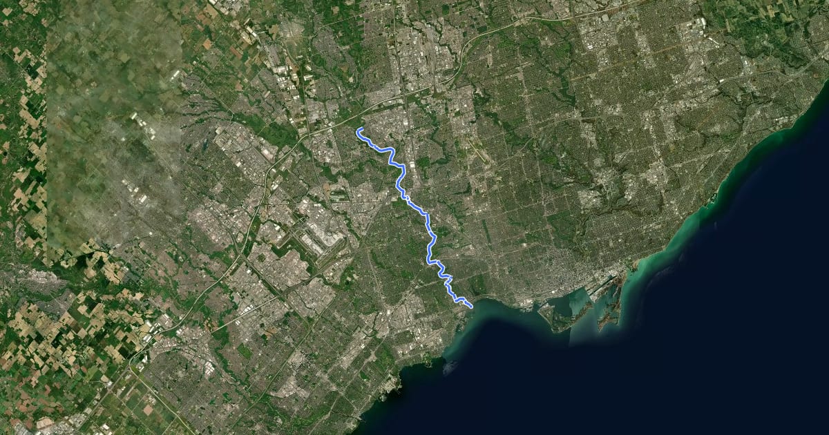 Маршрут Humber River Recreational Trail на спутниковом снимке