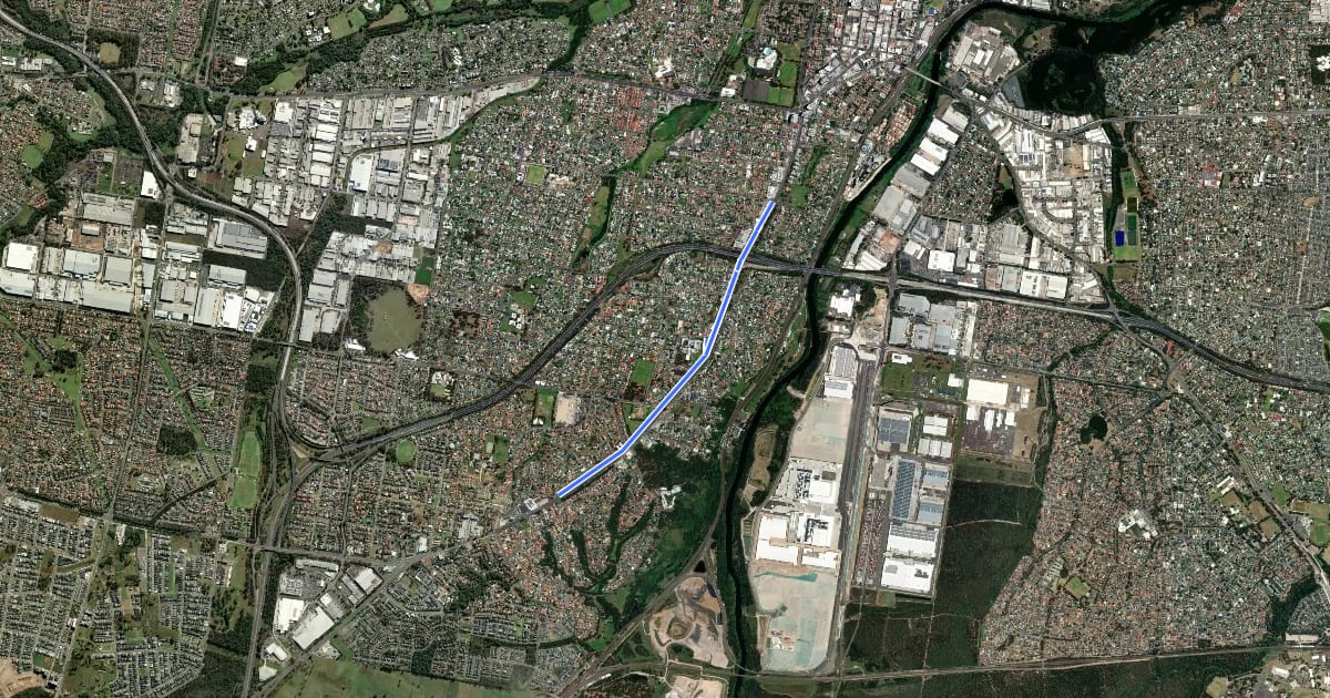 Маршрут Hume Highway на спутниковом снимке