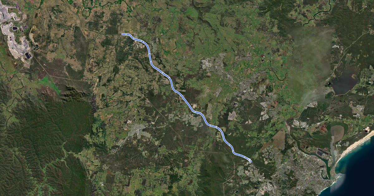 Маршрут Hunter Expressway на спутниковом снимке