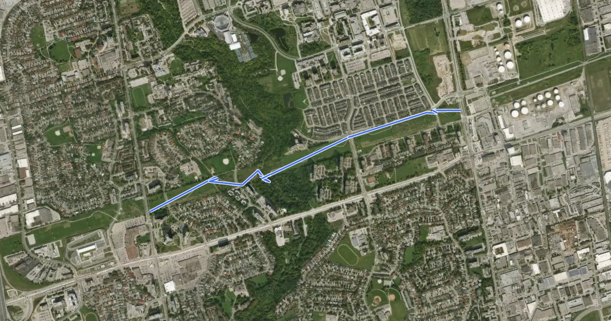 Маршрут Huron-Wendat Trail на спутниковом снимке