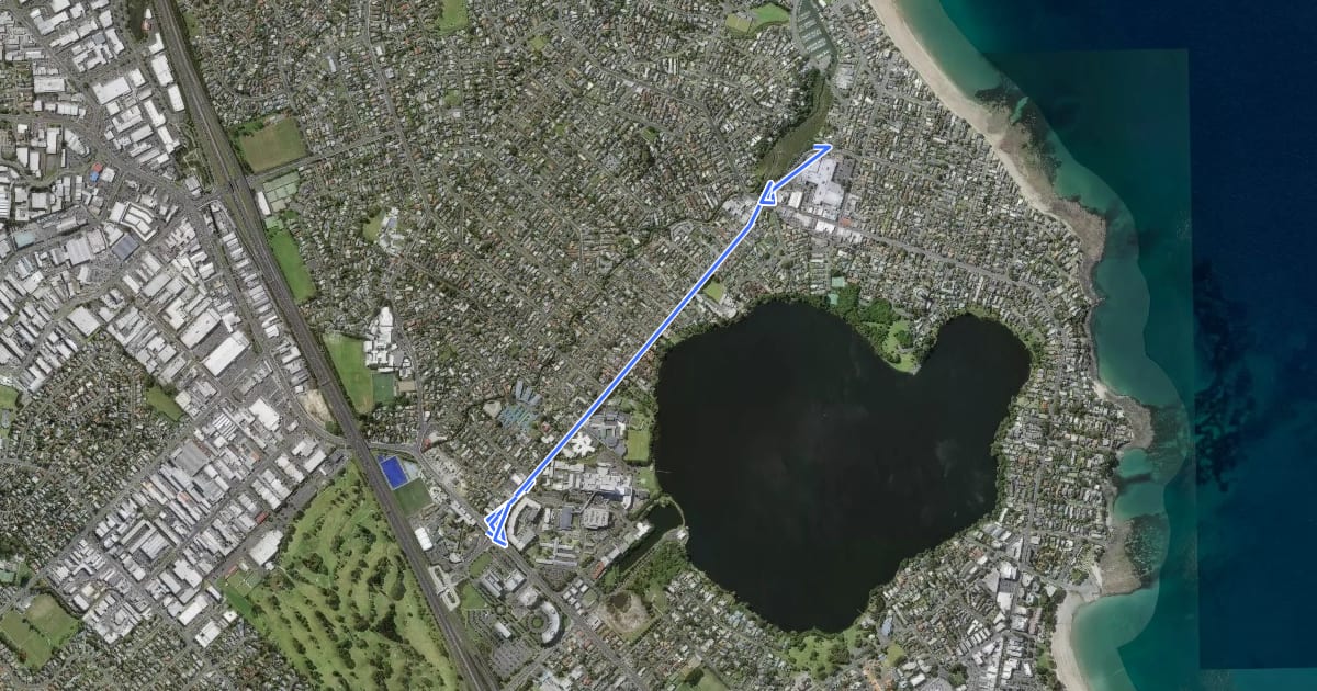 Маршрут Hurstmere Omana Cycleway на спутниковом снимке