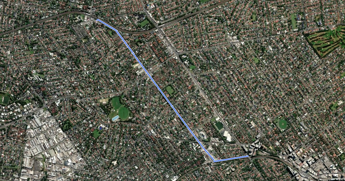 Маршрут Hurstville Cycle Route Narwee to Penshurst на спутниковом снимке