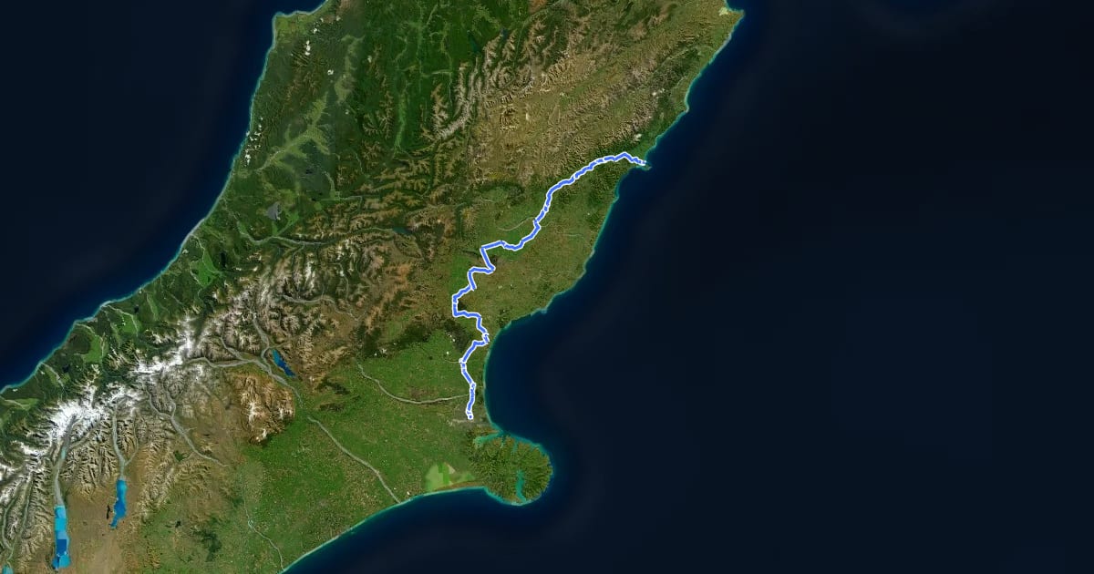Маршрут Hurunui Heartland Cycle Ride на спутниковом снимке
