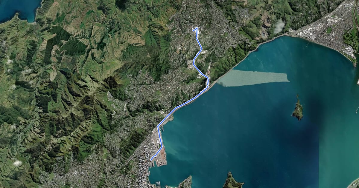 Маршрут Hutt Road shared path - Wellington to Johnsonville на спутниковом снимке