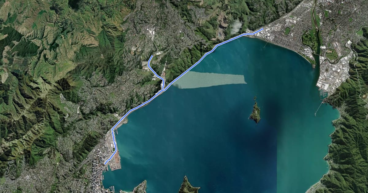 Маршрут Hutt Road shared path - Wellington to Petone на спутниковом снимке
