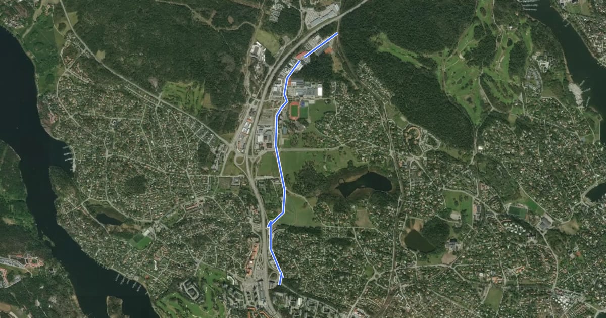 Маршрут Huvudcykelstråk längs Rinkebyvägen на спутниковом снимке