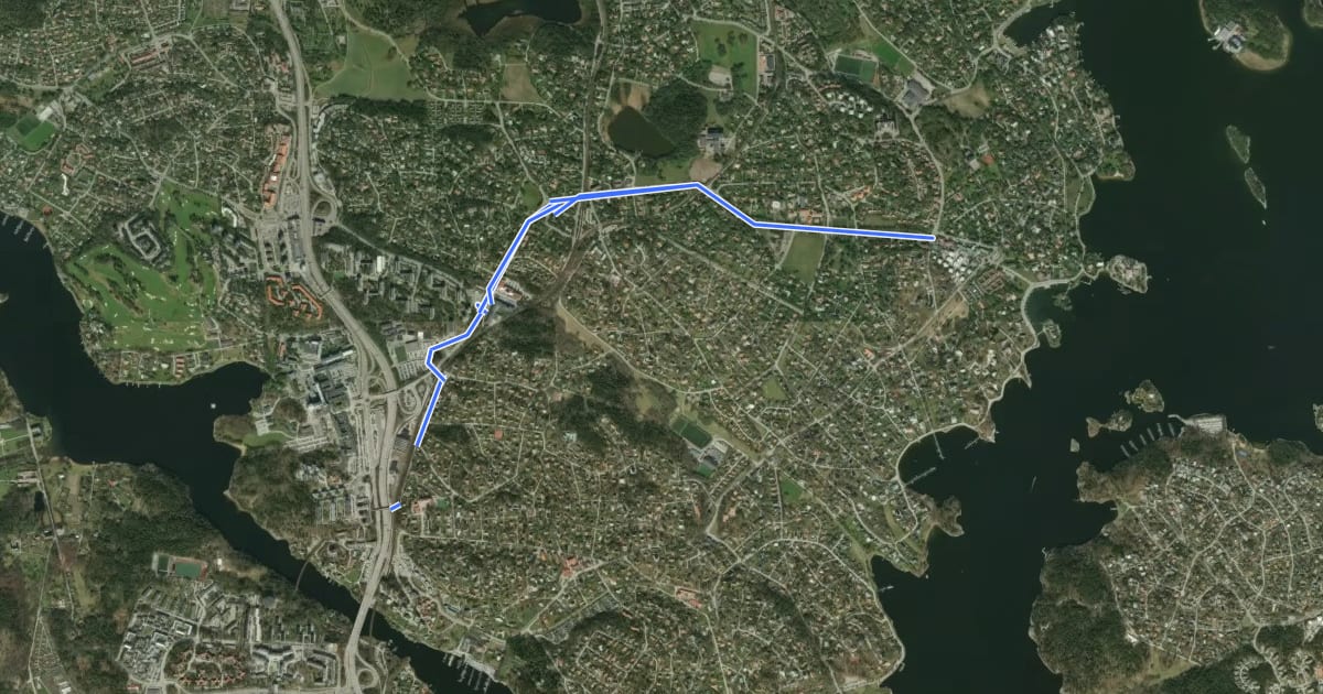 Маршрут Huvudcykelstråk längs Vendevägen на спутниковом снимке
