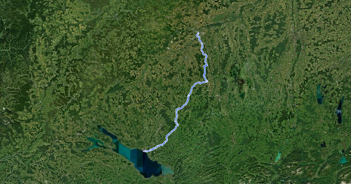 Маршрут HW 4 (Ulm - Friedrichshafen) на спутниковом снимке
