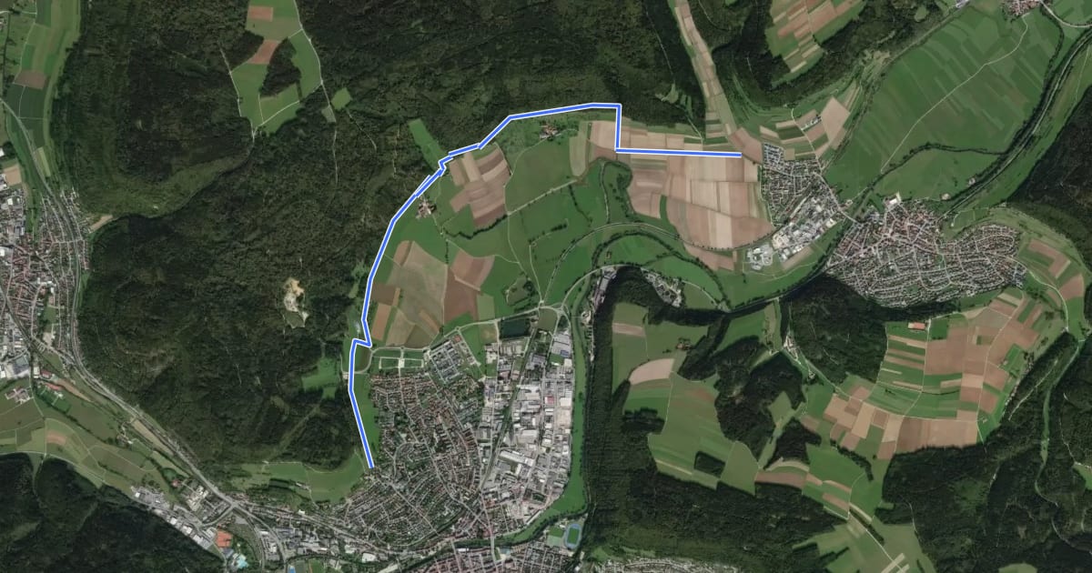 Маршрут HW1 Tuttlingen - Ursental HW9 на спутниковом снимке