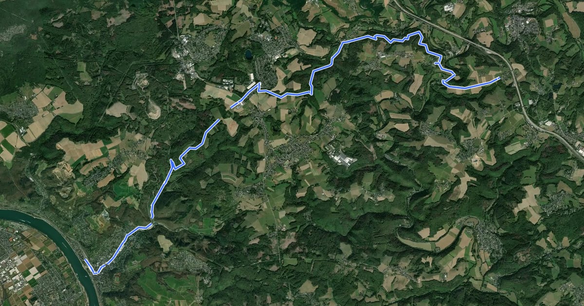 Маршрут HWW Westerwald Etappe 1 Linz - Ammerich на спутниковом снимке